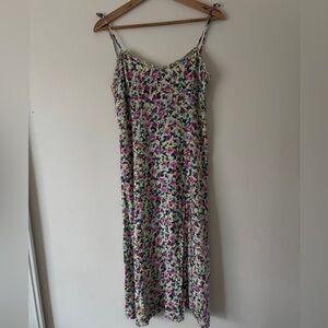 Zara Floral Slip Dress in Cream with Pink and Green Floral Print Side Slit